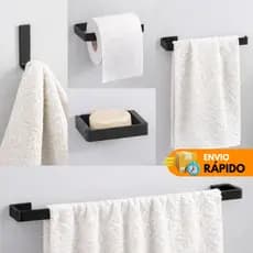 Kit Acessórios Para Banheiro com 5 peças - Preto Fosco - Cromado - Branco - Rose Gold - Decoração Prateleira Banheiro
