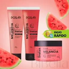 Kit Spa Banho Cuidados Diários Rosto e Corpo Porán - Esfoliante, Hidratante e Sabonete - Melancia - Pitaya - Manga Rosa