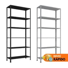 Estante Prateleira Aço Ferro Multiuso 6 Prateleiras 204cm X 90cm - Organização Casa - Preto - Cinza - Branco
