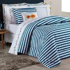 Kit Edredom King Size Algodão Percal 180 Fios Estampado com Almofada Decorativa 07 Peças IZZY
