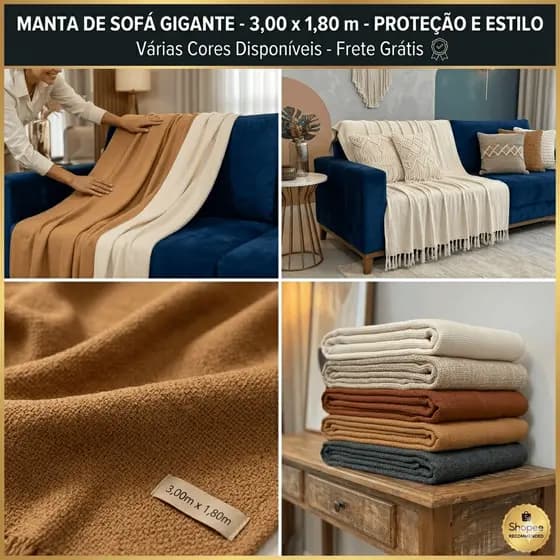 Manta Gigante 300x180 Para Sofá King 100% Algodão Protetor Decoração Elegante