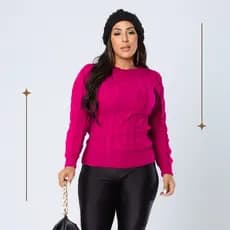 Blusas femininas de tricot manga longa gola redonga frio inverno