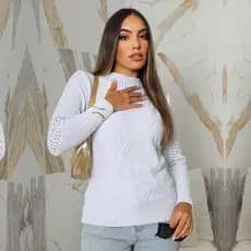 Blusa feminina de trico manga longa gola alta simples elegante