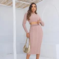 Conjunto feminino saia longa cropped manga longa vestido longo feminino
