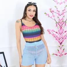 Short de banho Saida de praia Shortinho Cordinha Praia moda verão 2025