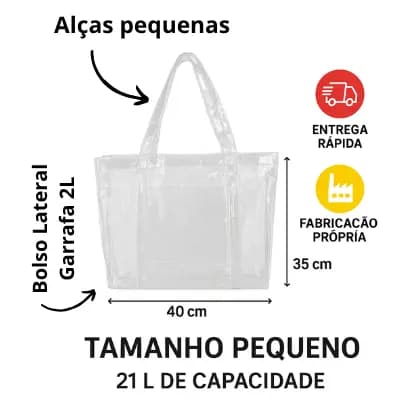 Sacola Bolsa Transparente Multiuso PEQUENA JUMBO – Cristal PVC Reforçado Maternindade Praia Piscina uso institucional