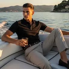 Camisa De Seda Para Homens De Negócios Leve Manga Curta Casual POLO Sem Costura
