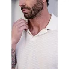 Camisa Polo Masculina Tricô Manga sem botão Curta textura Básica