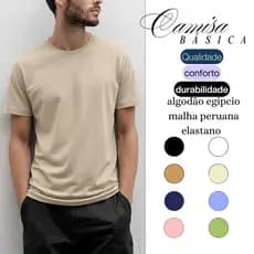 Camiseta Básica Casual Masculina Algodão Premium Egípcio Malha Peruana