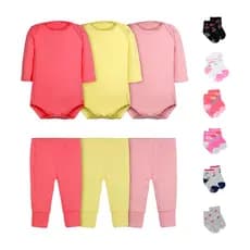 Kit 12 Peças Body Bebê Menina Manga Longa Calça Mijão e Meias