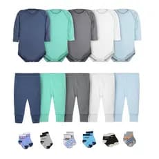 Body Bebê Calça Mijão e Meias Kit 16 Peças Manga Longa Masculino Roupinha de Bebê