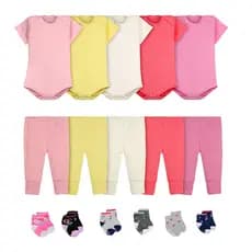 Body Bebê Calça Mijão e Meias Kit 16 Peças Manga Curta Feminino Roupinha de Bebê