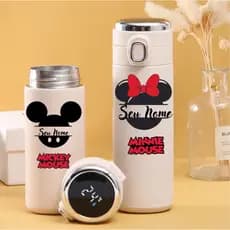 Garrafa Térmica Mickey e Minnie Com Medidor De Temperatura Personalizado Com Nome 420ml Presente Infantil Academia