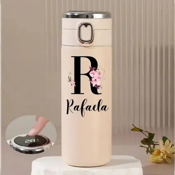 Garrafa Térmica Personalizada Com Nome Aço Inox Bebida Quente Fria Com Medidor De Temperatura Termômetro