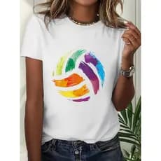 Camiseta Feminina Aquarela Bola De Volei Moda Estilo Algodão