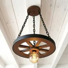 Luminária Roda de Carroça Rustica Industrial Bocal E-27 Decoração Pendente MDF Alta Qualidade