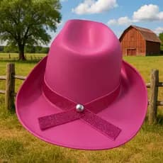 chapeu boiadeia com fita de glitter rosa de eva rosa