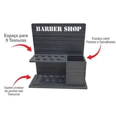 Porta Tesouras Porta Pentes Navalhetes Escovas Barbearia Preto escovado