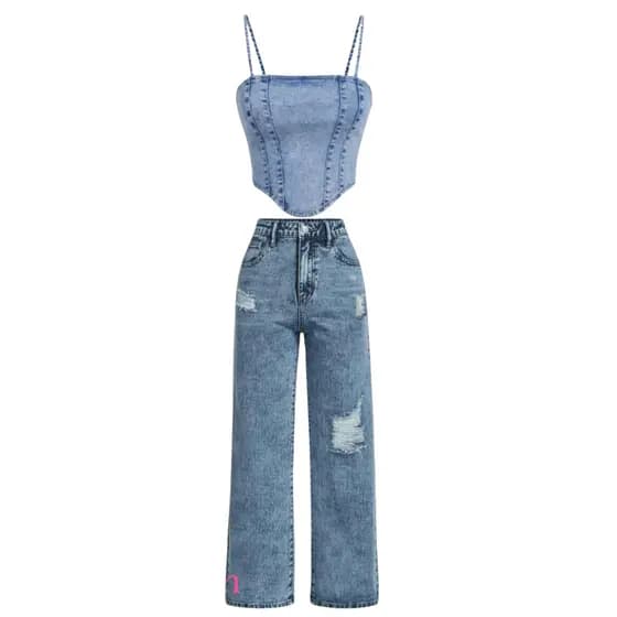 Conjunto Jeans  infantil juvenil  menina calça wide leg + cropped jeans