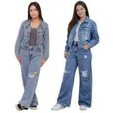 Conjunto Infantil Calça E Jaqueta Jeans  Blusa de frio Menina Blogueira
