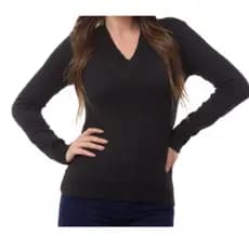 blusa feminina decote V tricot elastano manga longa