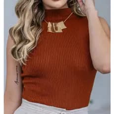 blusa canelada gola alta garrafinha de tricot