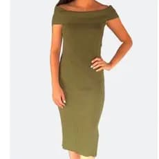 vestido ombro a ombro de tricot modal canelado