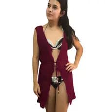saida de praia de tricot furinhos e com cinto