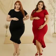 Kit 2 Vestidos Gestante Manga Curta Babado Plus Size Canelado Maternidade Pós Parto Gestantes Moda Casual e Moderna