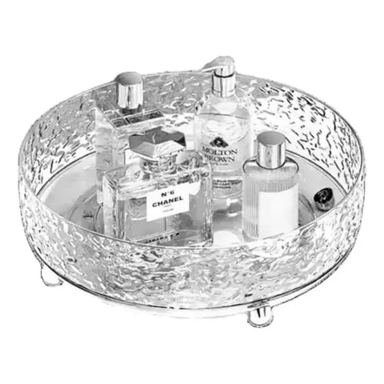 Bandeja Organizadora de Maquiagem Redonda Giratória Plástico PET 23cm