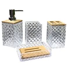 Kit de Banheiro Lavabo com 4 Peças em Plástico PS e Bambu 320ml