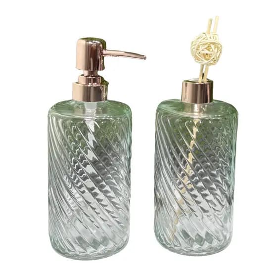 Jogo de Banheiro em Vidro Espiral Dispenser de Sabonete Líquido com Recipiente de Aroma 450ml