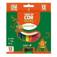 Lápis de Cor Big 12 Cores Léo e Leo Com Apontador Big 15 centímetros Lápis De Colorir
