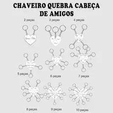 Chaveiros quebra cabeça de amigos 2, 3, 4, 5, 6, 7, 8, 9 e 10 peças personalizados com nomes em MDF, MADEIRA
