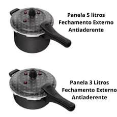 Kit Panela De Pressão 3 Litros e 5 Litros Antiaderente Fechamento  Externo Preto Patolux