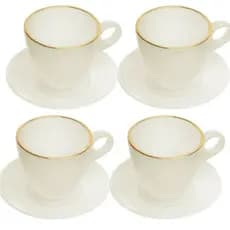 Conjunto 4 Xícaras De Vidro Wolff 170ml Com Pires E Fio De Ouro Milky Café Branca