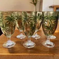 Jogo 6 Taças De Cristal Palm Tree Handpaint P/ Bebidas 450ml