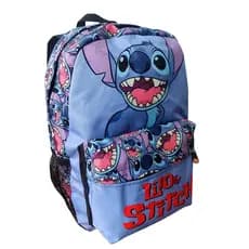 Mochila Costas Escolar Lilo Stitch Azul Rosa Casal