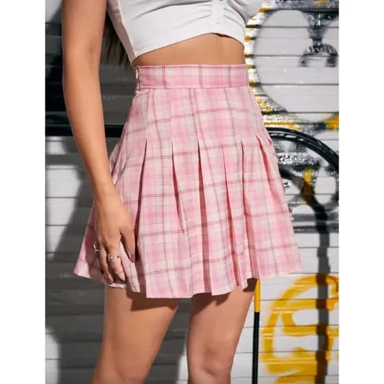 Saia kpop idol coreano saia xadrez rosa shein saia colegial saia de pregas saia Cropped Conjunto BTS Twice Blackpink