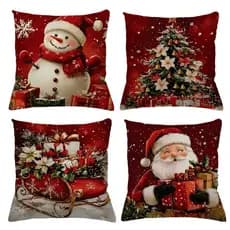 KIT 4 CAPAS DE ALMOFADAS DECORATIVAS NATAL PAPAI NOEL ,BONECO DE NEVE ,  RENA - TAMANHO 45X45
