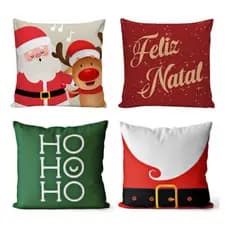 Kit 4 Capa Almofadas Sofa Decorativas Feliz Natal 4 Fronhas