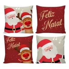 Kit 4 Capas Almofadas Decorativas Feliz Natal 45x45 Sofá