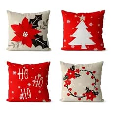 Almofada Natalina Kit 4 Capas 45x45 Noel Ho Ho Ho Sofá Sala Cor Kit Natal-02
