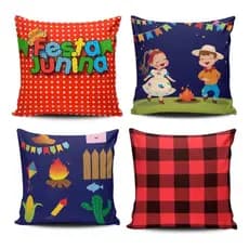 Kit 4 Capas Almofadas Decorativas Festa Junina Estampadas