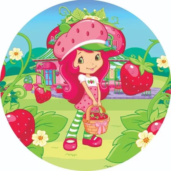 Capa Painel 50x50cm Aniversário Bebe Redondo Festa Tecido com Elástico Morangos Doce Desenho Menina