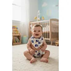 CONJUNTO INFANTIL SHORTS TAPA FRALDA E BABADOR BANDANA - ROUPA BEBÊ