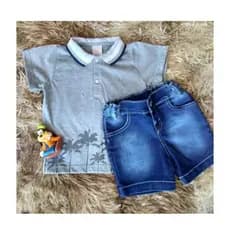 Conjunto verão bebê - shorts jeans e camiseta polo- infantil