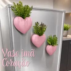 Vaso Cachepot Coração Magnético Ímã de Geladeira Decoração Kit Com Flor