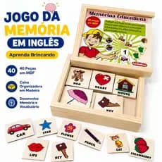 Kit Jogo Da Memória Inglês Madeira Brinquedos Educativos