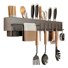 Suporte Organizador Utensílios Cozinha Parede 8 Ganchos Inox